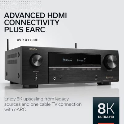 Denon AVR-X1700H 7.2ch 8K Home Theater Receiver with 3D Audio, Voice Control, and HEOS Built-in (Renewed)