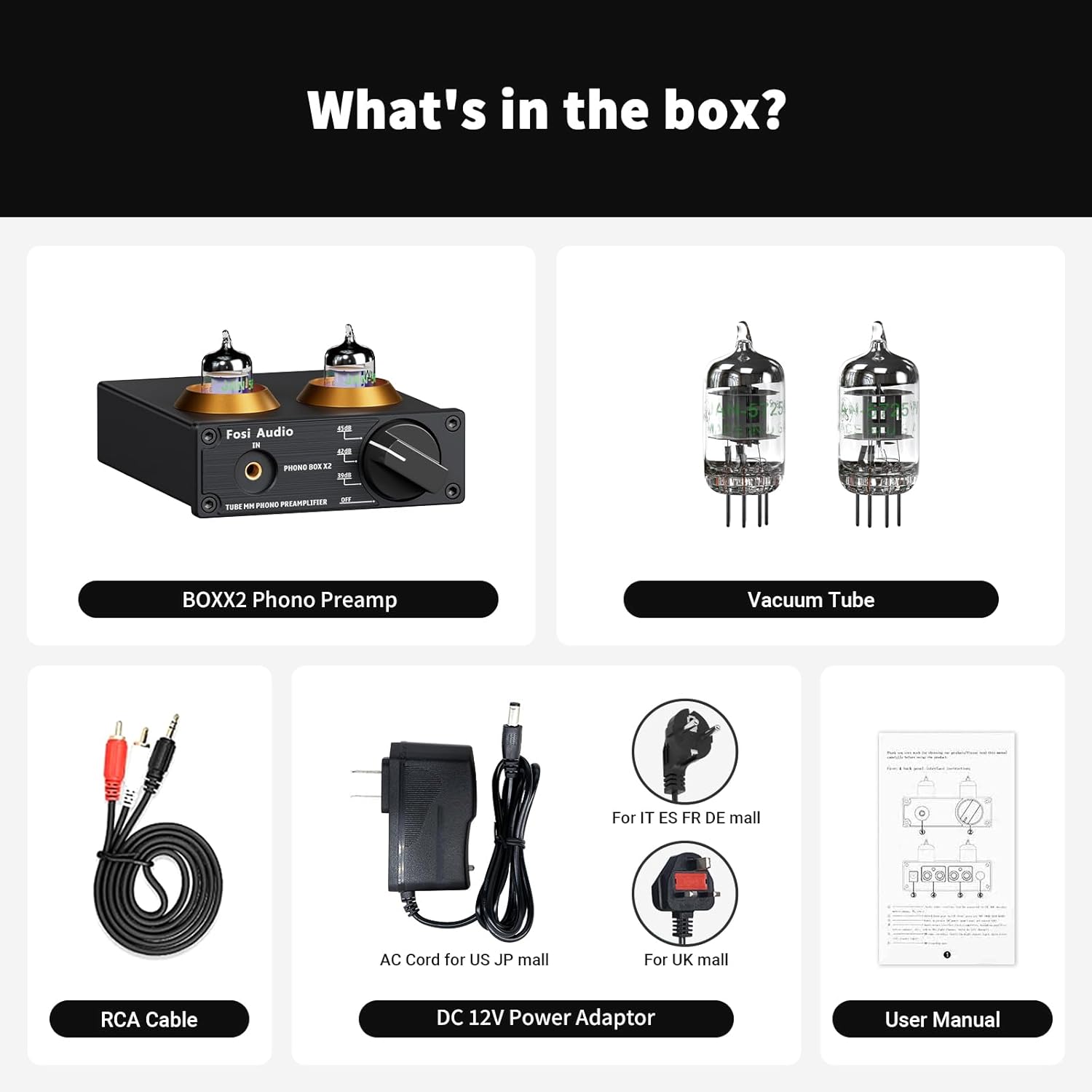 Fosi Audio Box X2 Phono Preamp, Mini Stereo Audio Hi-Fi Preamplifier with Gain Gear, Pre-Amplifier for MM Turntable Phonograph and Record Player, with DC 12V Power Supply