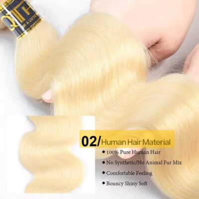 QTHAIR Body Wave Human Hair Blonde Bundles 18A Grade 100% Brazilian Human Hair Color #613 Platinum 14 Light Blonde Color Bundles Body Weave Human hair Extensions