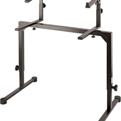 K&M Konig & Meyer 18811.000.55 Keyboard Stacker | Compatible w/ K&M Omega Table Style Stand | Add Keyboard, Laptop, Midi Controller, Mixer | Height/ Tilt/ Width Adjustment | Steel | German Made Black
