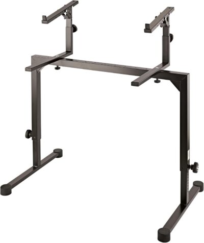 K&M Konig & Meyer 18811.000.55 Keyboard Stacker | Compatible w/ K&M Omega Table Style Stand | Add Keyboard, Laptop, Midi Controller, Mixer | Height/ Tilt/ Width Adjustment | Steel | German Made Black