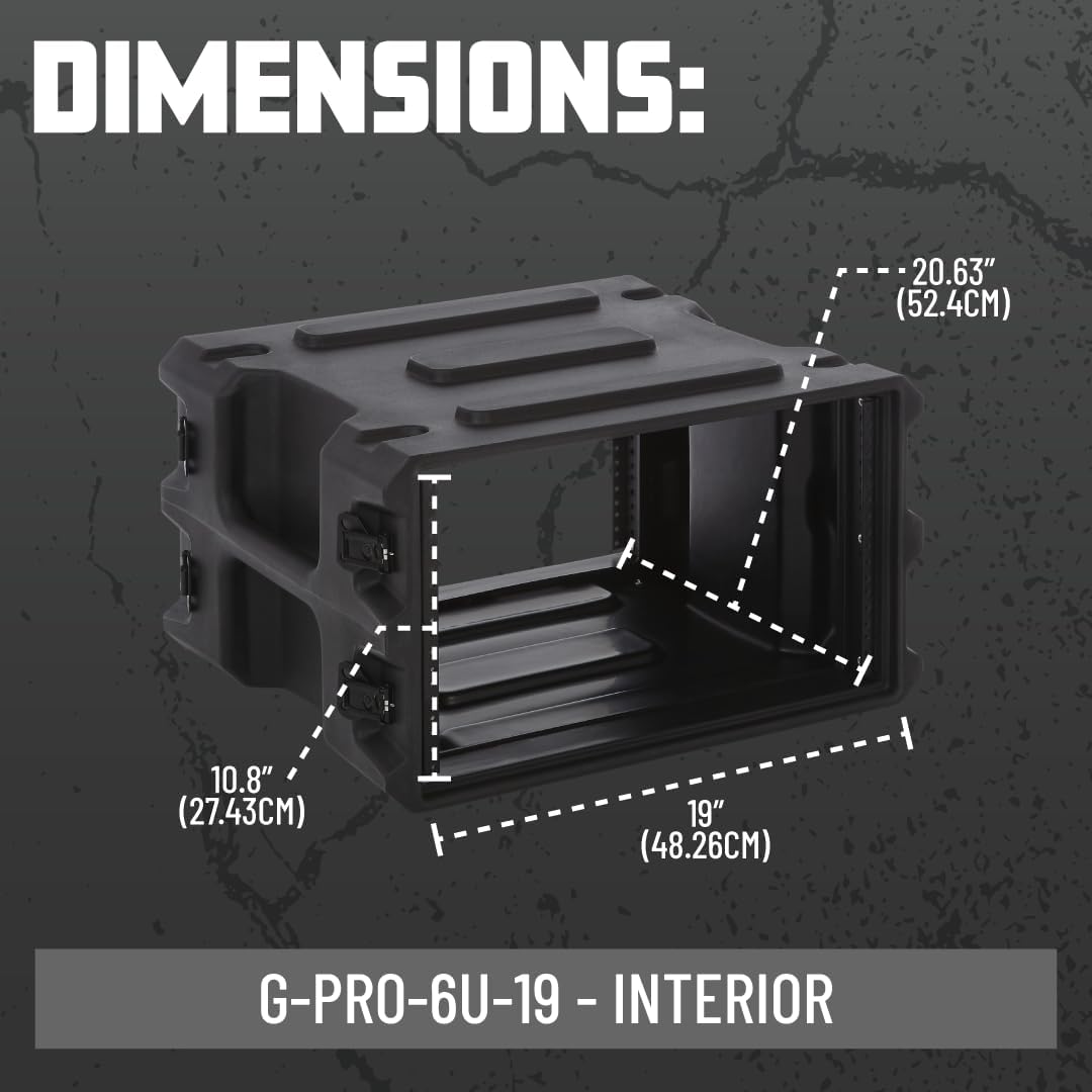 Gator Cases Pro Series 6U Rack Case with Standard 19 Depth, Roto Molded Made in USA (G-PRO-6U-19)