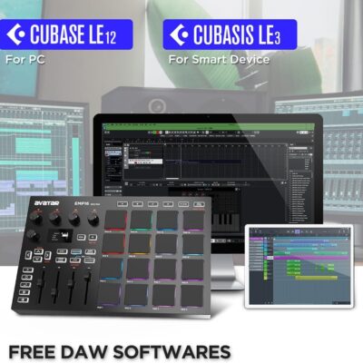 EMP16 MIDI Pad Controller Beat Maker Machine With Bluetooth, 16 RGB Velocity Sensitive Beat Pads, 16 Level, Full/Half Level, OLED Display, MIDI In/Out