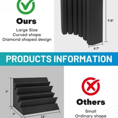 8 Pack – Bass Traps Acoustic Foam Corner, 9.8×9.8 * 4.7 Black Bass Traps Corner Studio Foam, High Density and Fire-Proof Bass Traps Acoustic Panels Recording Studio Acoustical Treatments