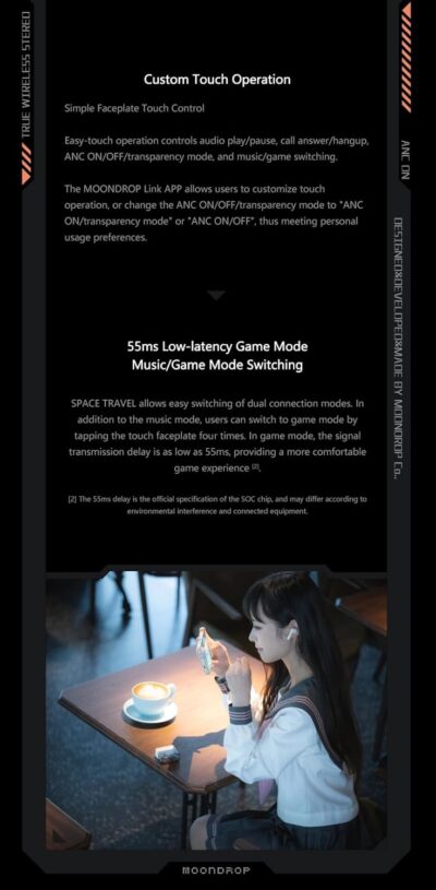 61xo460kOuL. AC SL1500 Moondrop Space Travel TWS Earphone Bluetooth 5.3 Noise Canceling True Wireless Stereo IEMs(Black)