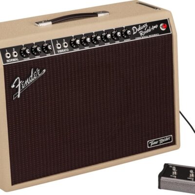 Fender Tone Master Deluxe Reverb 1×12-Inch Guitar Combo Amplifier – Blonde Bundle with Instrument Cable, Amperstand Guitar Cradle, Tuner, and 24-Pack Picks