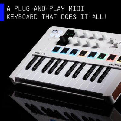 61yL6abOA0L. AC SL1080 Arturia MiniLab 3 – Universal MIDI Controller for Music Production, with All-in-One Software Package – 25 Keys, 8 Multi-Color Pads – White