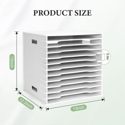 SANFURNEY Scrapbook Paper Organizer for Sizes 12 x 12, 12 Slots File Sorter Storage, Document Holder, Desktop Scrapbook Paper Organizer Rack for Home Office School (White, 12 Slots – Standard Size)