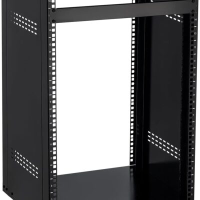 VEVOR 16U AV Rack, Recording Studio Rack Cabinet, Open Frame Server Rack with Locking Caster Wheels, Removable Side Panels & Vent Design for 19 Network, Audio, Video, IT & Network Equipment Mounting