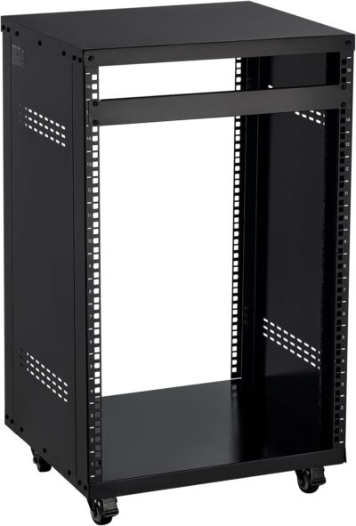 VEVOR 16U AV Rack, Recording Studio Rack Cabinet, Open Frame Server Rack with Locking Caster Wheels, Removable Side Panels & Vent Design for 19 Network, Audio, Video, IT & Network Equipment Mounting