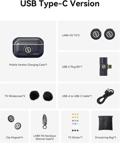 61zFaLkpsL. AC SL1500 Hollyland Lark M2 Wireless Microphone for iPhone15/16/17&Android, USB C Mini Lapel Microphone Wireless, 1000ft Range, Hi-Fi Audio, Noise Cancellation, 30H Battery for Video Recording, Streaming