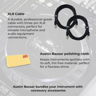 Pioneer DDJ-REV7 Scratch-Style 2-Channel Professional DJ Controller Bundle with Case, Headphones, XLR Microphone Cable, TRS to Dual TS Breakout Cable, and Austin Bazaar Polishing Cloth