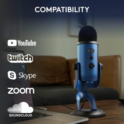 Logitech Creators Blue Yeti USB Microphone for PC, Mac, Gaming, Streaming, Podcasting, Studio and Computer Condenser Mic with Blue VO!CE Effects, 4 Pickup Patterns, Plug and Play – Midnight Blue