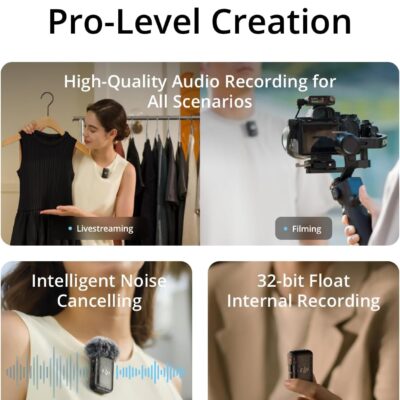 71 9ZI4O1ML. AC SL1500 DJI Mic 2 (2 TX + 1 RX + Charging Case), Wireless Lavalier Microphone, Intelligent Noise Cancelling, 32-bit Float Internal Recording, 820 ft.(250m) Range, Microphone for iPhone, Android, Camera