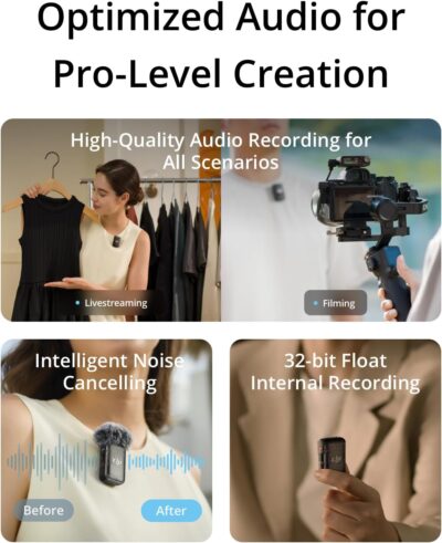 71 9ZI4O1ML. AC SL1500 DJI Mic 2 (2 TX + 1 RX + Charging Case), Wireless Lavalier Microphone, Intelligent Noise Cancelling, 32-bit Float Internal Recording, 820 ft.(250m) Range, Microphone for iPhone, Android, Camera