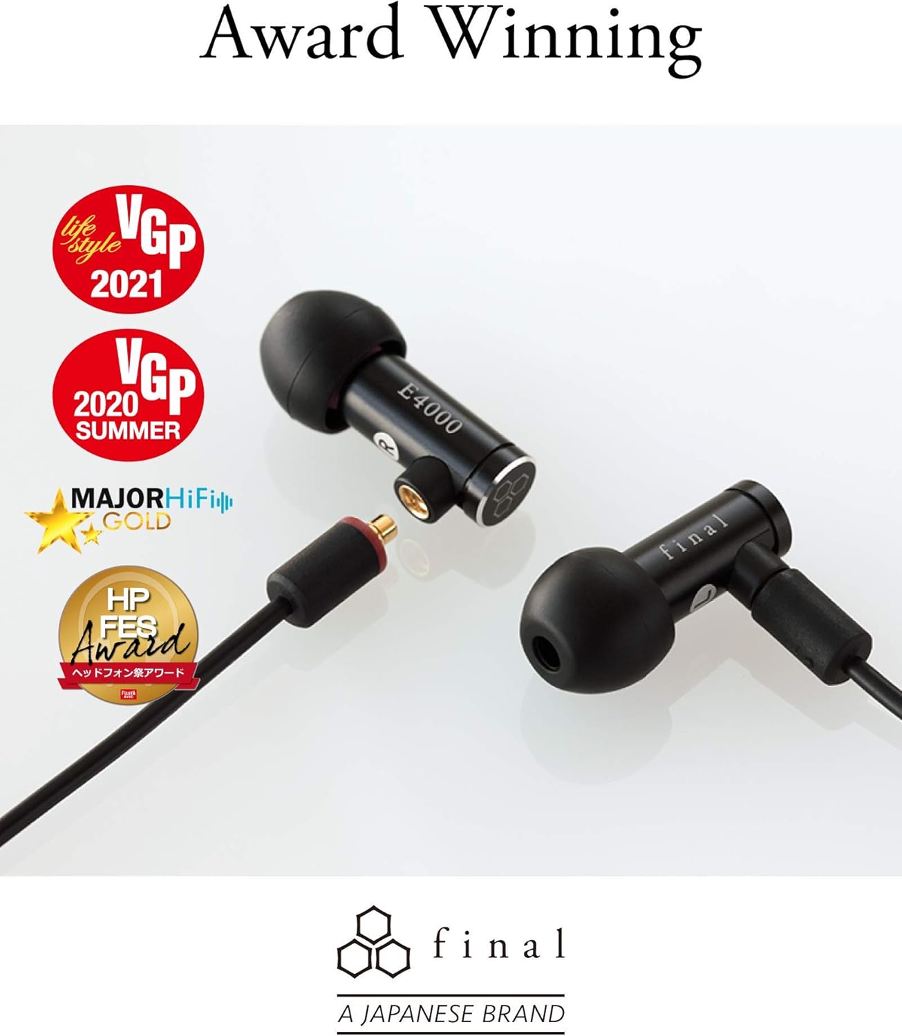 Final E4000 in Ear Isolating Earphones, 6.4mm Dynamic Driver, High-Resolution, Aluminium Housing, Detachable OFC MMCX Cable, Swing-Fit Eartips – Black Aluminium