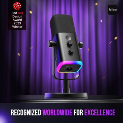 FIFINE USB/XLR Dynamic Microphone for Podcast Recording, PC Computer Gaming Streaming Mic with RGB Light, Mute Button, Headphones Jack, Desktop Stand, Vocal Mic for Singing YouTube-AmpliGame AM8