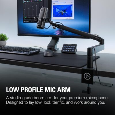 Elgato Wave Mic Arm LP – Premium Low Profile Microphone Arm with Cable Management Channels, Desk Clamp, Versatile Mounting, and Fully Adjustable – For Podcasting, Streaming, Gaming, and Home Office