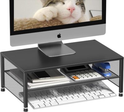 71 JINNkN L. AC SL1500 2-Tier Computer Monitor Stand Riser, Desk Organizer for Monitor, Printer & Laptop Stand, Desktop Workspace Organizers for Office Supplies(Black)