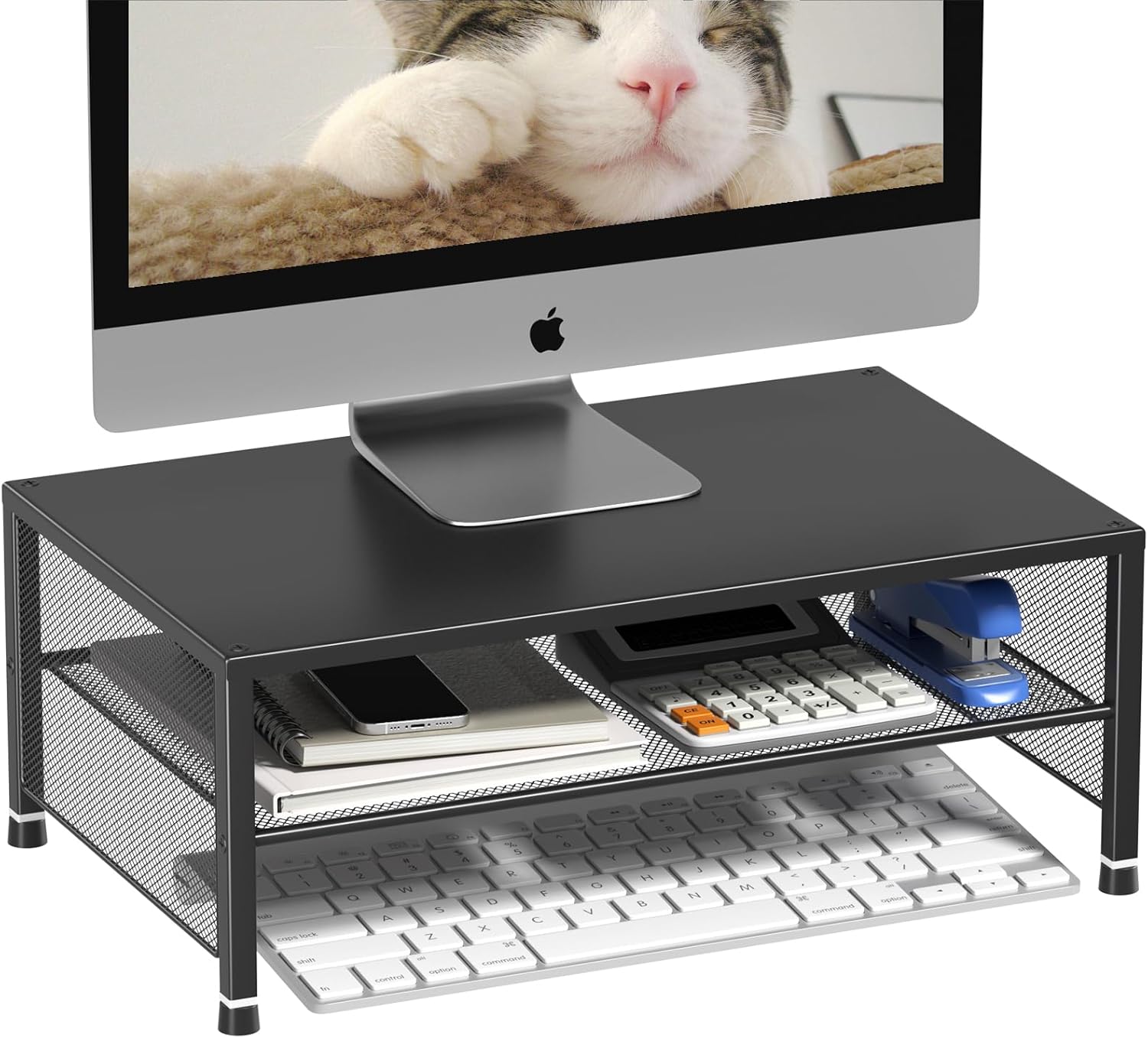 2-Tier Computer Monitor Stand Riser, Desk Organizer for Monitor, Printer & Laptop Stand, Desktop Workspace Organizers for Office Supplies(Black)