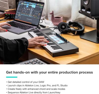 71 NndtiW9L. AC SL1500 Novation Launchkey Mini 37 MK4 — Portable 37 Mini-Key, USB, MIDI Keyboard Controller with DAW Integration. Chord Mode, Scale Mode, Drum Pads, and Arpeggiator. Includes Music Creation Software Bundle