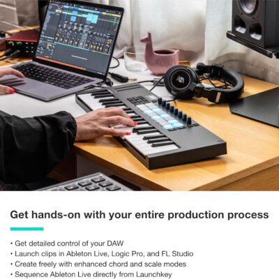 71 NndtiW9L. AC SL1500 Novation Launchkey Mini 37 MK4 — Portable 37 Mini-Key, USB, MIDI Keyboard Controller with DAW Integration. Chord Mode, Scale Mode, Drum Pads, and Arpeggiator. Includes Music Creation Software Bundle