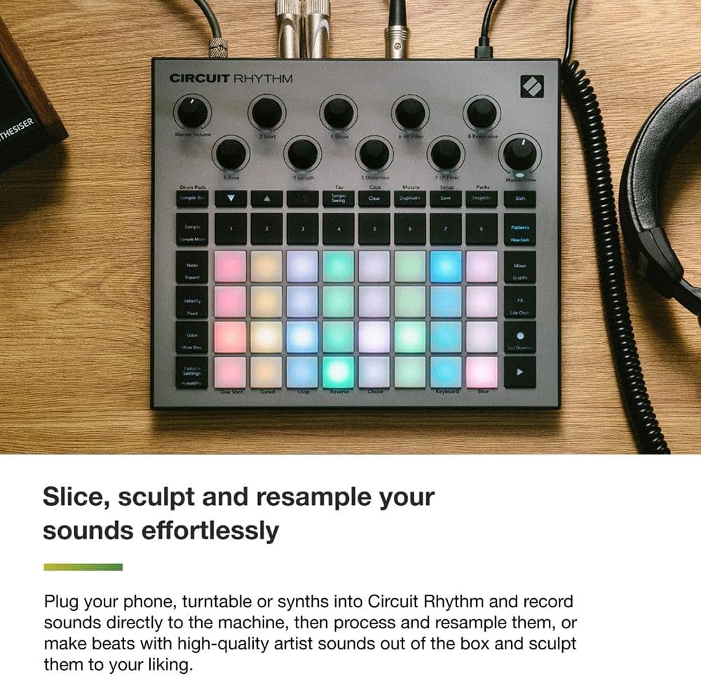 Novation AMS-CIRCUIT-RHYTHM Circuit Rhythm Sampler and Groovebox with 8 Sample Tracks and Sequencer Bundle with 2 YR CPS Enhanced Protection Pack