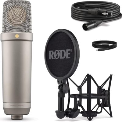 Rode NT1 5th Generation Condenser Microphone with SM6 Shockmount and Pop Filter,Silver