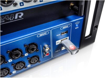 Soundcraft Ui24R Rack-Mountable Laptop or Tablet-Controlled, 24 input Digital Audio Mixer with onboard Signal Processing. Blue and Gray