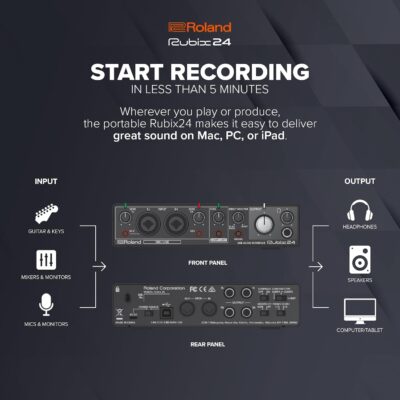 Roland Rubix24 2-In/4-Out USB Audio Interface | High-Resolution Audio | Record with Mics, Guitars, Keys & More | Compact & Durable Build | Compatible with Mac, PC & iPad | Expanded I/O Features