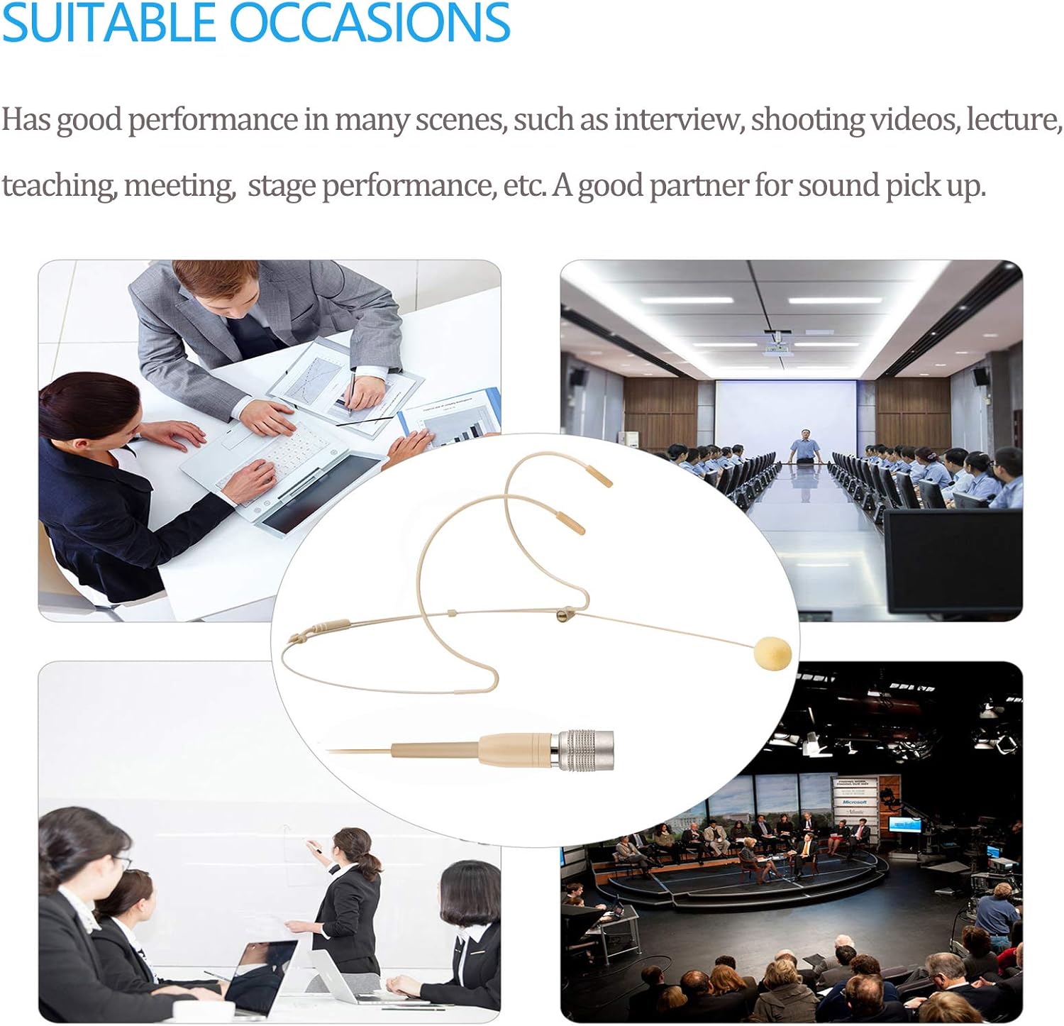 Microphone Headset Headworn Earset Over Ear Hanging Mic Compatible with Audio Technica Wireless System & Bodypack Transmitter, Ideal for Lectures, Live Performance, Theater, Podcasts-Beige