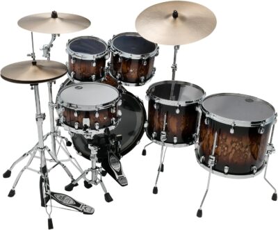 Tama WBS52LS Starclassic Walnut/Birch 5-Piece Drum Kit – Molten Brown Burst Bundle with Drumsticks, Drumstick Bag, and Austin Bazaar Polishing Cloth