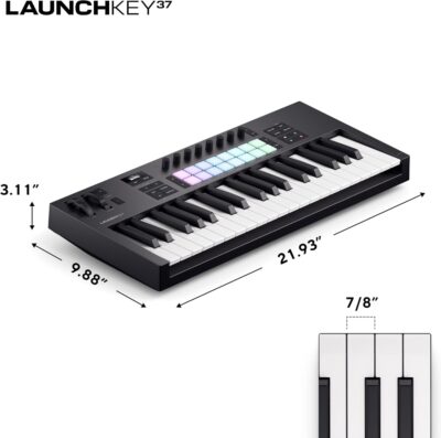 Novation Launchkey 37 MK4 — Compact 37 Key, USB, MIDI Keyboard Controller with DAW Integration. Chord Mode, Scale Mode, 8 Drum Pads, and Arpeggiator — Includes Software Bundle for Music Production
