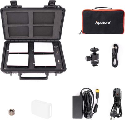 7132BP7JjuL. AC SL1500 Aputure MC 4-Light Travel Kit, 4 MC RGBWW LED On Camera Lights with Wireless Charge Case CRI/TLCI 96+, Temperature 3200K-6500K, HSI Mode,Support Magnetic Attraction
