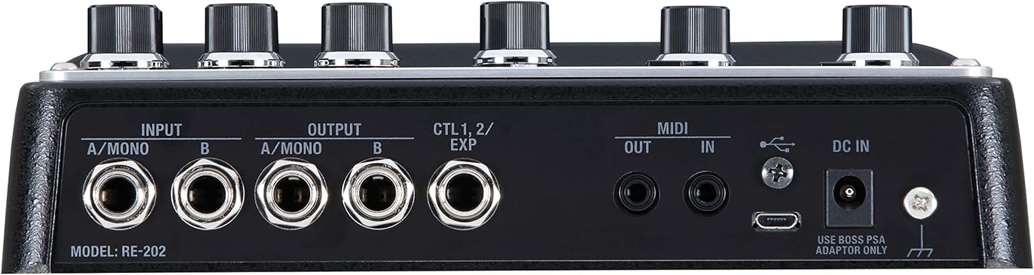 Boss RE-202 Space Echo Delay and Reverb Effects Bundle with Gearlux Power Supply, Instrument Cable, Patch Cable, and Picks