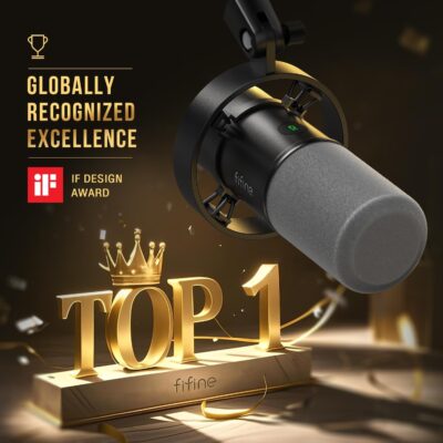 FIFINE K688 Podcast Microphone Kit, USB/XLR Dynamic Microphone with Boom Arm for PC/XLR Mixer, Gaming Mic with Mute Button, Headphone Jack for Vocal, Voice-Over, Streaming, Music Recording -K688CT