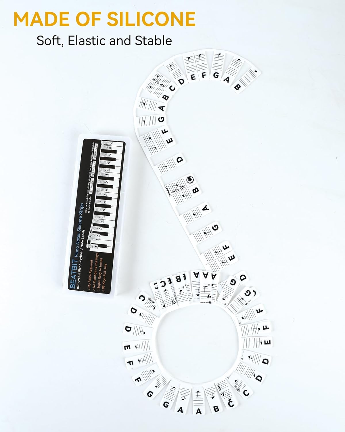 Piano Notes Guide for Beginner, Removable Piano Keyboard Note Labels for Learning, 88-Key Full Size, Made of Silicone, No Need Stickers, Reusable and Comes with Box (Classic BlackοΌ