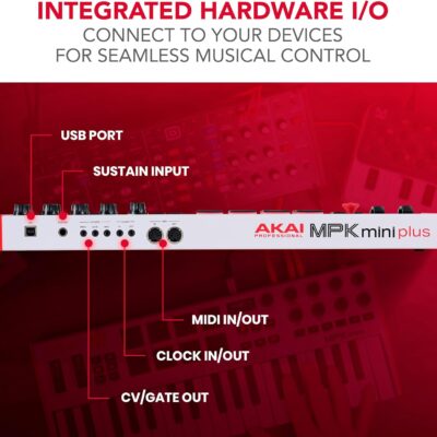 714avx V5L. AC SL1500 Akai Professional MPK Mini Plus – USB MIDI Keyboard Controller with 37 Mini Keys, 8 MPC Pads, Sequencer, MIDI/CV/Gate I/O and Native Instruments Sound Package, White Limited Edition