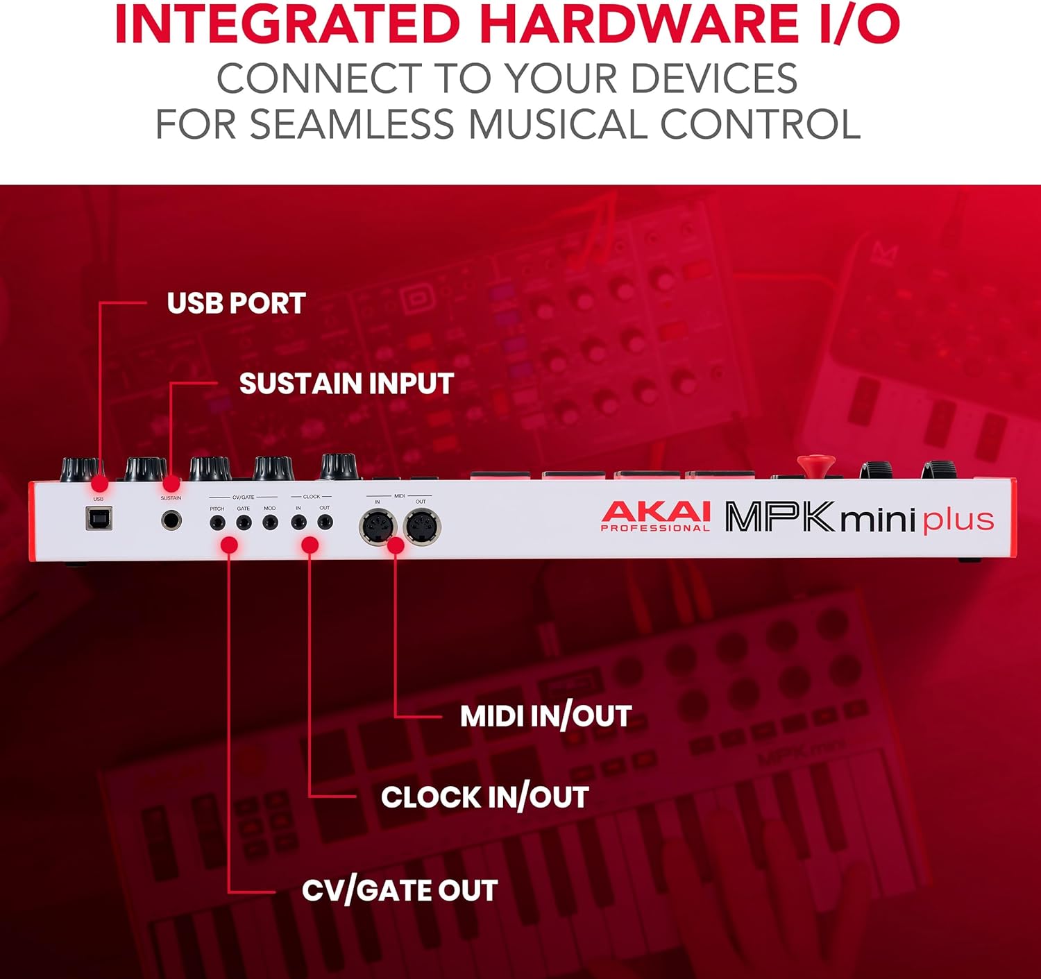 Akai Professional MPK Mini Plus – USB MIDI Keyboard Controller with 37 Mini Keys, 8 MPC Pads, Sequencer, MIDI/CV/Gate I/O and Native Instruments Sound Package, White Limited Edition