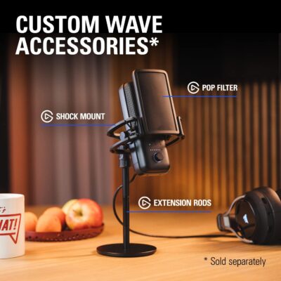 Elgato Wave:3 – Premium Studio Quality USB Condenser Microphone for Streaming, Podcast, Gaming and Home Office, Free Mixer Software, Sound Effect Plugins, Anti-Distortion, Plug n Play, for Mac, PC