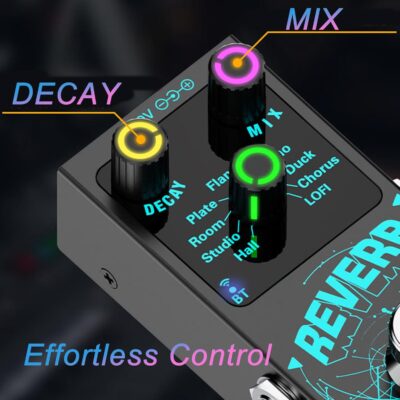 Mini Reverb Guitar Pedal, Verb Square Digital Reverb 9 Modes Room, Hall, Chorus, Duck, Plate, Studio, Echo, LOFI with True Bypass Aluminium alloy case (Black Reverb)