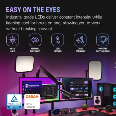 Elgato Key Light – Professional 2800 lumens Studio Light with Desk clamp for Streaming, Recording and Video Conferencing, Temperature and Brightness app-Adjustable on Mac, PC, iOS, Android