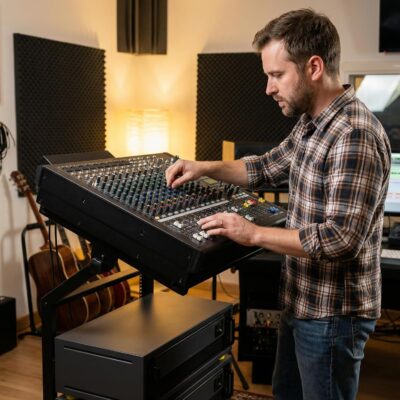 715KNHBKASL. AC SL1500 Goplus 9U DJ Mixer Stand, Adjustable Rack Mount Rolling Stage Cart with Lockable Wheels, Professional Studio Equipment Case Stand for Home, Office, Music Show, Performance Stages