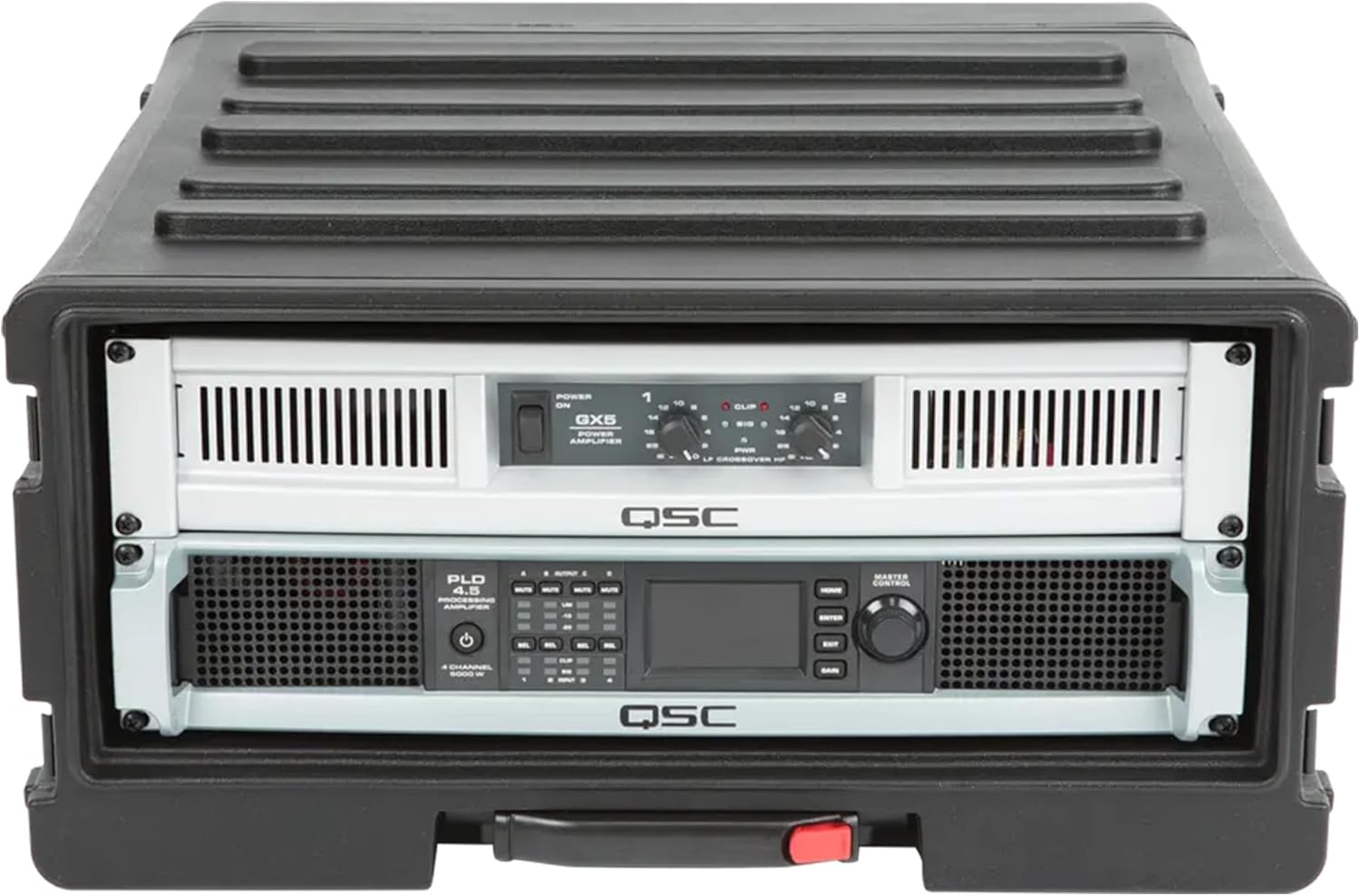 SKB 4U rSeries Rolling Rack with Integrated Back Wheels and 1-Touch Pull Handle, Comes with 4 Rack Units and Interlocking Molded Stacking Bars