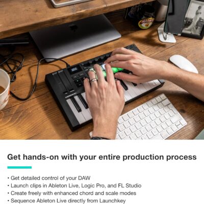 Novation Launchkey Mini 25 MK4 — Portable 25 Mini-Key, USB, MIDI Keyboard Controller with DAW Integration. Chord Mode, Scale Mode, Drum Pads, and Arpeggiator. Includes Music Creation Software Bundle