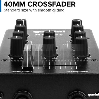 715hVmj78lL. AC SL1300 Gemini Portable Bluetooth DJ Mixer – 2-Channel Mini Audio Mixer with Wireless Input, RCA, Mic & Headphone Jacks, EQ & Crossfader – Compact DJ Mixer Board for Beginners & Mobile DJs (MM1BT)