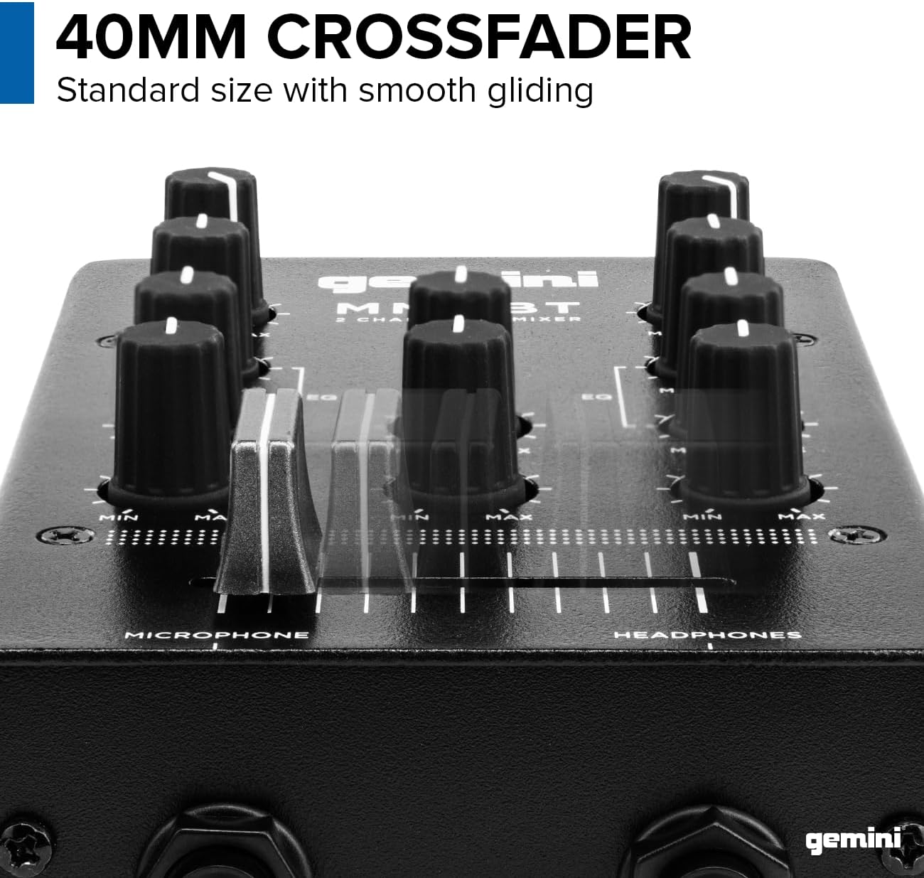 Gemini Portable Bluetooth DJ Mixer – 2-Channel Mini Audio Mixer with Wireless Input, RCA, Mic & Headphone Jacks, EQ & Crossfader – Compact DJ Mixer Board for Beginners & Mobile DJs (MM1BT)
