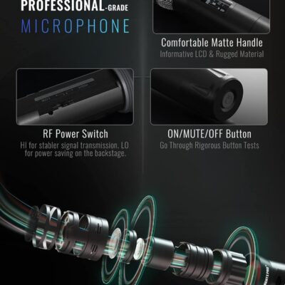 Phenyx Pro True Diversity Wireless Microphone System w/ 1000 Tunable Channels, Single Cordless Mic Set w/Auto Scan, UHF Professional Dynamic Microphone for Singing, Stage & Studio (PTU-1U)