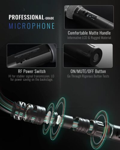 Phenyx Pro True Diversity Wireless Microphone System w/ 1000 Tunable Channels, Single Cordless Mic Set w/Auto Scan, UHF Professional Dynamic Microphone for Singing, Stage & Studio (PTU-1U)