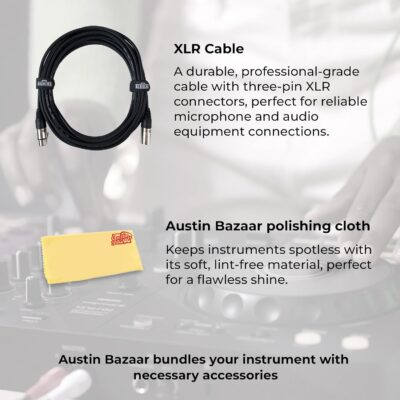 Pioneer DDJ-REV7-N Scratch-Style 2-Channel Professional DJ Controller – Gold Bundle with Case, Headphones, XLR Cable, and Austin Bazaar Polishing Cloth